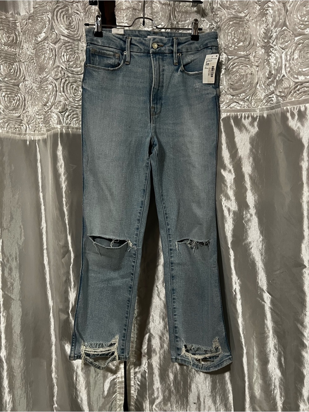 Good American Light Blue Distressed Ankle Jeans